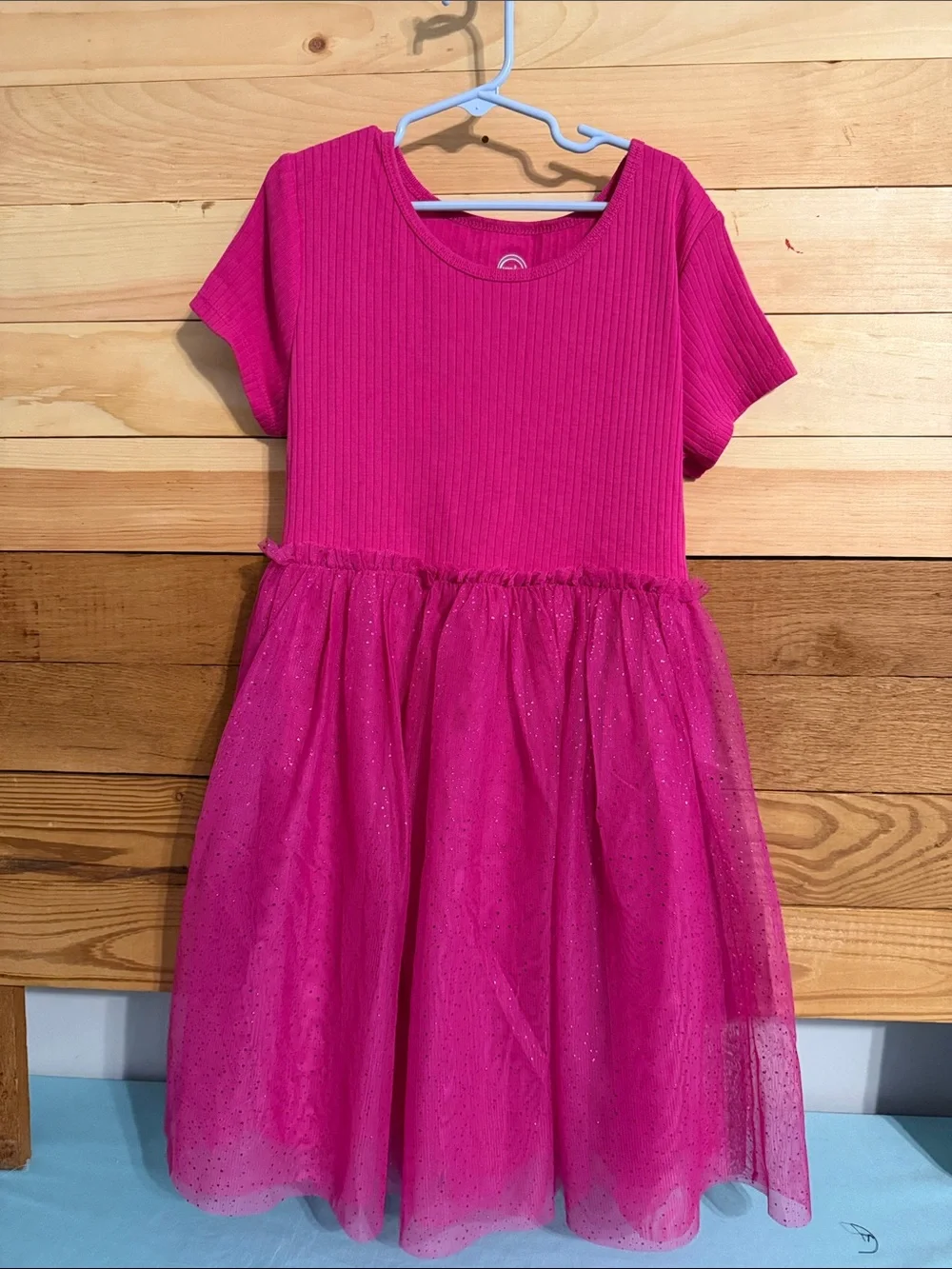 wonder nation Bright Hot Pink Short Sleeve Tulle Dress